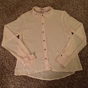 Cream flowered collared button down blouse